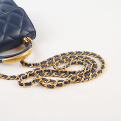 Chanel Micro Navy Top Handle with Chain Bag Microchipped
