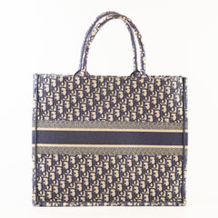 Dior Large Book Tote Oblique Embroidered Canvas Navy