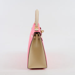 Hermes Kelly 25 Rose Azalee with Craie Detailing Epsom Brushed Gold Hardware - A Stamp