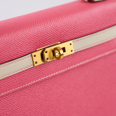 Hermes Kelly 25 Rose Azalee with Craie Detailing Epsom Brushed Gold Hardware - A Stamp