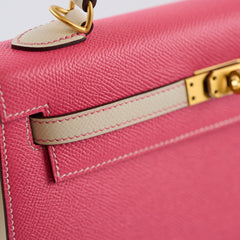 Hermes Kelly 25 Rose Azalee with Craie Detailing Epsom Brushed Gold Hardware - A Stamp