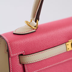 Hermes Kelly 25 Rose Azalee with Craie Detailing Epsom Brushed Gold Hardware - A Stamp