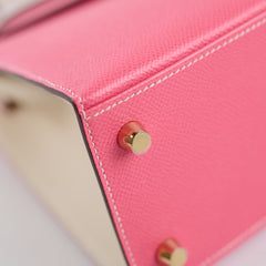 Hermes Kelly 25 Rose Azalee with Craie Detailing Epsom Brushed Gold Hardware - A Stamp