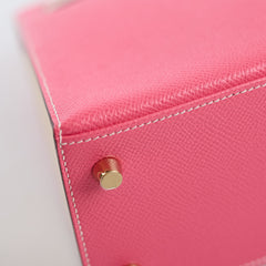 Hermes Kelly 25 Rose Azalee with Craie Detailing Epsom Brushed Gold Hardware - A Stamp