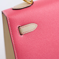 Hermes Kelly 25 Rose Azalee with Craie Detailing Epsom Brushed Gold Hardware - A Stamp