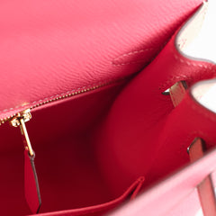 Hermes Kelly 25 Rose Azalee with Craie Detailing Epsom Brushed Gold Hardware - A Stamp