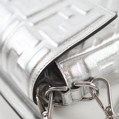 Fendi Medium Baguette FF Metalic Leather Flap Silver