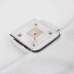 Fendi Medium Baguette FF Metalic Leather Flap Silver