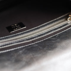 Fendi Medium Baguette FF Metalic Leather Flap Silver