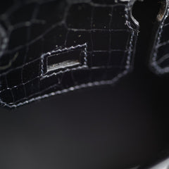 Hermes Shiny Black Croc Porosus Birkin 25 - Z Stamp