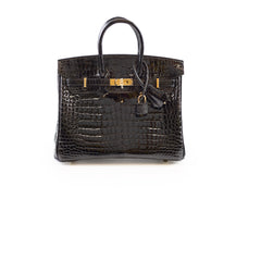Hermes Shiny Black Croc Porosus Birkin 25 - Z Stamp