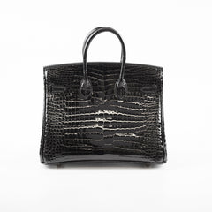 Hermes Shiny Black Croc Porosus Birkin 25 - Z Stamp