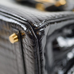 Hermes Shiny Black Croc Porosus Birkin 25 - Z Stamp