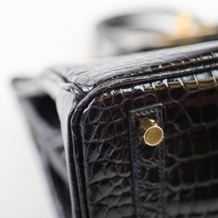 Hermes Shiny Black Croc Porosus Birkin 25 - Z Stamp