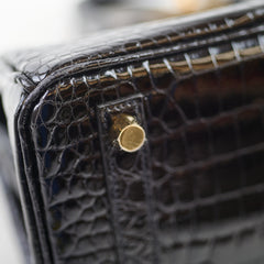 Hermes Shiny Black Croc Porosus Birkin 25 - Z Stamp