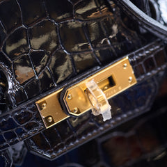 Hermes Shiny Black Croc Porosus Birkin 25 - Z Stamp