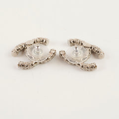 Chanel Large Textured CC Silver Stud Earrings