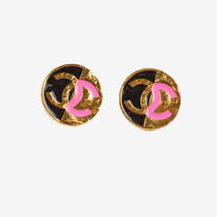 Chanel Round Earrings Pink/Black