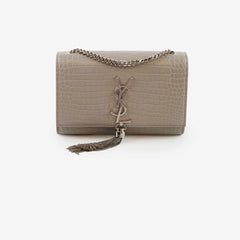 Saint Laurent Small Kate Tassel Grey Croc Emboss
