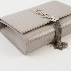 Saint Laurent Small Kate Tassel Grey Croc Emboss