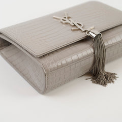 Saint Laurent Small Kate Tassel Grey Croc Emboss