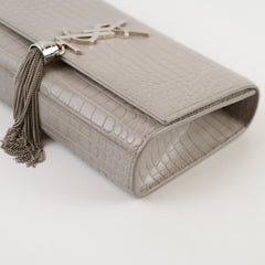 Saint Laurent Small Kate Tassel Grey Croc Emboss