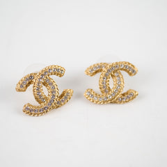 Chanel Gold Crystal CC Stud Earrings