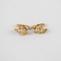 Chanel Gold Crystal CC Stud Earrings