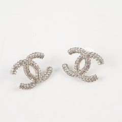 Chanel Silver Crystal CC Stud Earrings