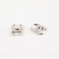 Chanel Silver Crystal CC Stud Earrings