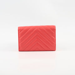 Chanel Chevron Caviar Classic Flap Wallet Coral Red