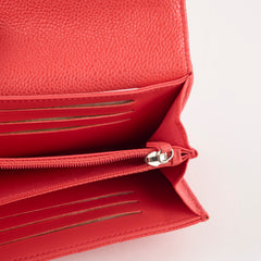 Chanel Chevron Caviar Classic Flap Wallet Coral Red