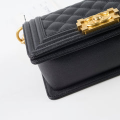Chanel Small Boy Bag Black Caviar GHW (microchip) Leather Lined