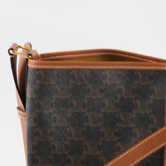 Celine Triomphe Canvas Calfskin Medium Bucket Bag Tan