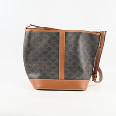 Celine Triomphe Canvas Calfskin Medium Bucket Bag Tan