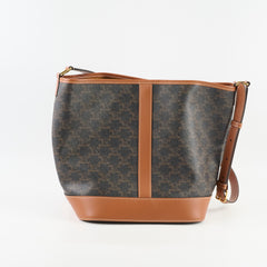 Celine Triomphe Canvas Calfskin Medium Bucket Bag Tan
