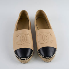 Chanel Espadrilles Beige Black Size 39