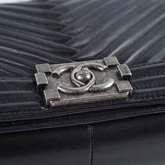 Chanel Old Medium Boy Seasonal Chevron Lambskin Black