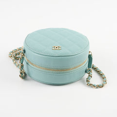 Chanel Mini Round Crossbody Caviar Tiffany Blue