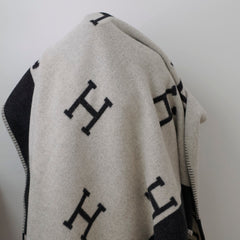 Hermes Avalon Blanket Noir/Grey Wool/Cashmere