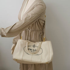 Prada White Canapa Medium Bag