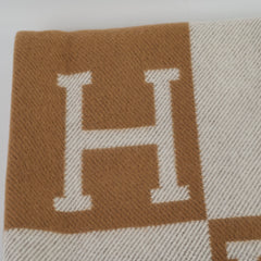 Hermes Avalon Throw Blanket Ecru/Camel