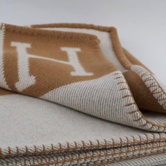 Hermes Avalon Throw Blanket Ecru/Camel