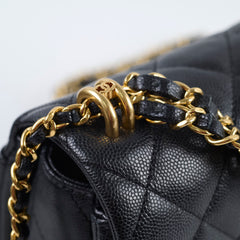 Chanel Caviar 22k Coco First Flap Bag Black Microchip