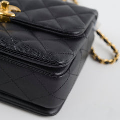 Chanel Caviar 22k Coco First Flap Bag Black Microchip