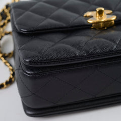 Chanel Caviar 22k Coco First Flap Bag Black Microchip