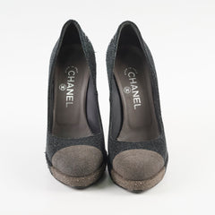 Chanel Black/Grey Glitter Cap Toe Platform Pump Size 37.5
