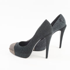 Chanel Black/Grey Glitter Cap Toe Platform Pump Size 37.5
