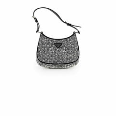 Prada Cleo Satin Crystal Shoulder Bag Black