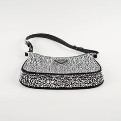 Prada Cleo Satin Crystal Shoulder Bag Black